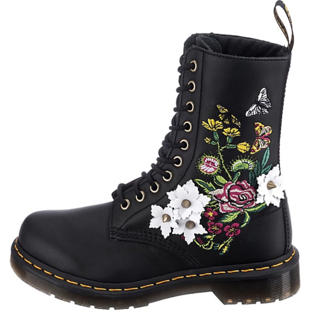 Dr. Martens Women's 1490 Floral Bloom 10-Eye Leather Vonda Butterfly Mid-Calf